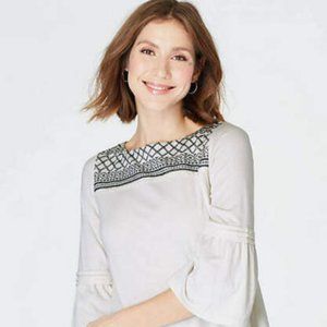 NWT! J. Jill Embroidered Tunic Large Cream & Black